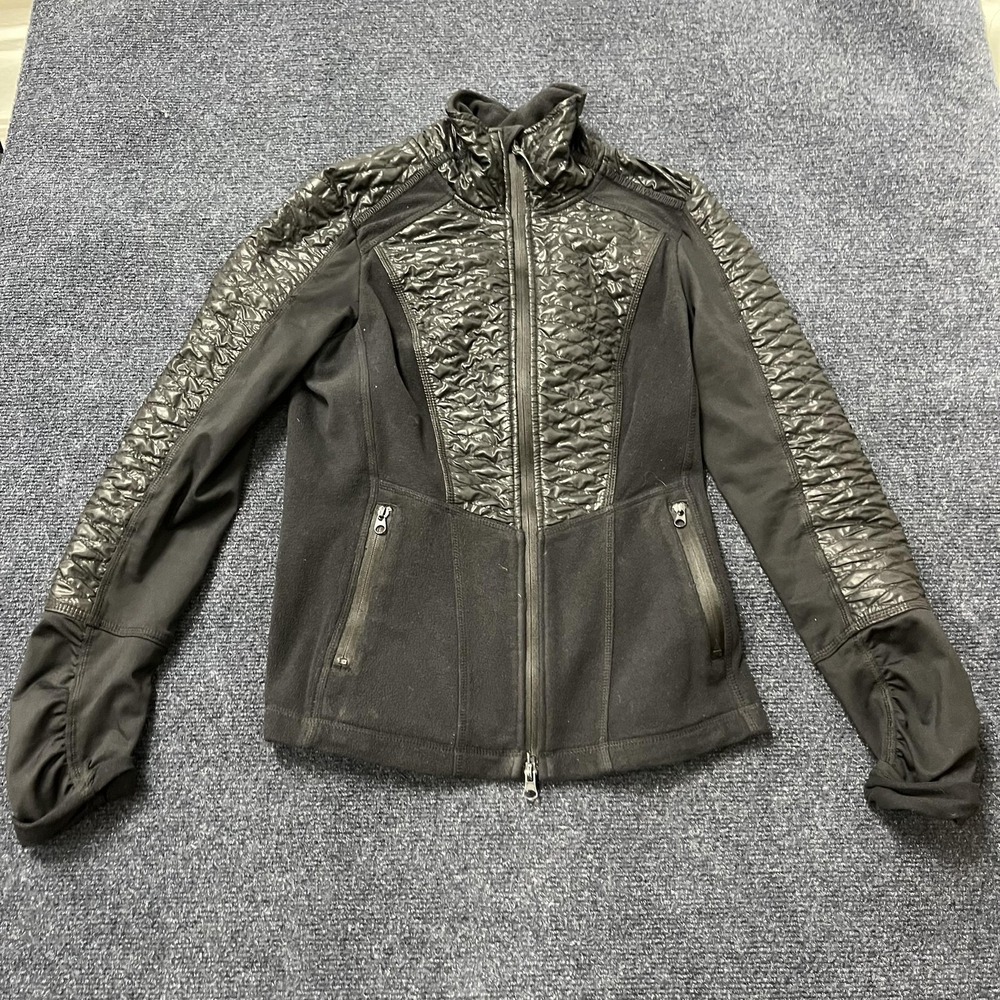 Zella‎ Jacket Womens Small Black Mixed Media Quilted Zip Front Athletic Fleece